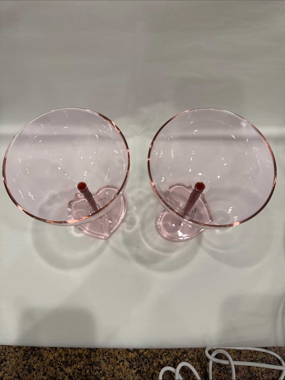 Anthropologie (2) Pink Heart-Base Coupe Glasses - Picture 3 of 3